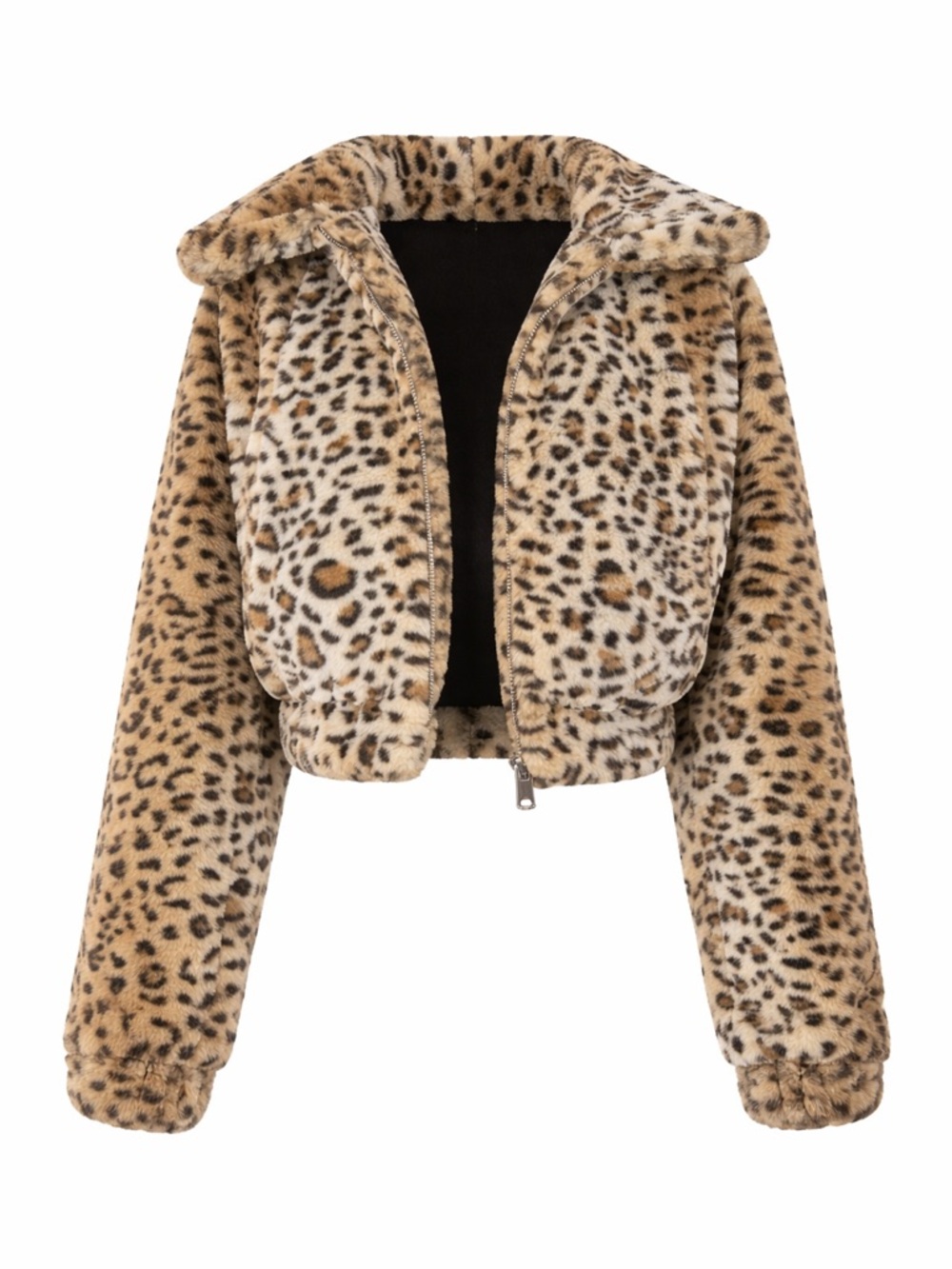 No Boundaries Leopard Print Faux Fur Cropped Jacket - Tan & Black - Picture 2 of 7